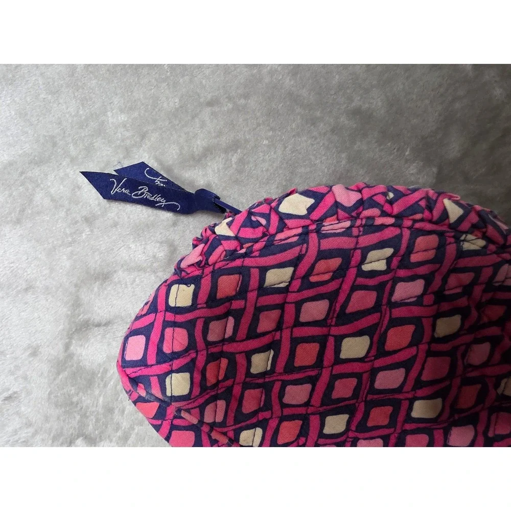 Vera Bradley Pink Navy Geometric Quilted Cotton Dome Cosmetic Makeup Bag Pouch